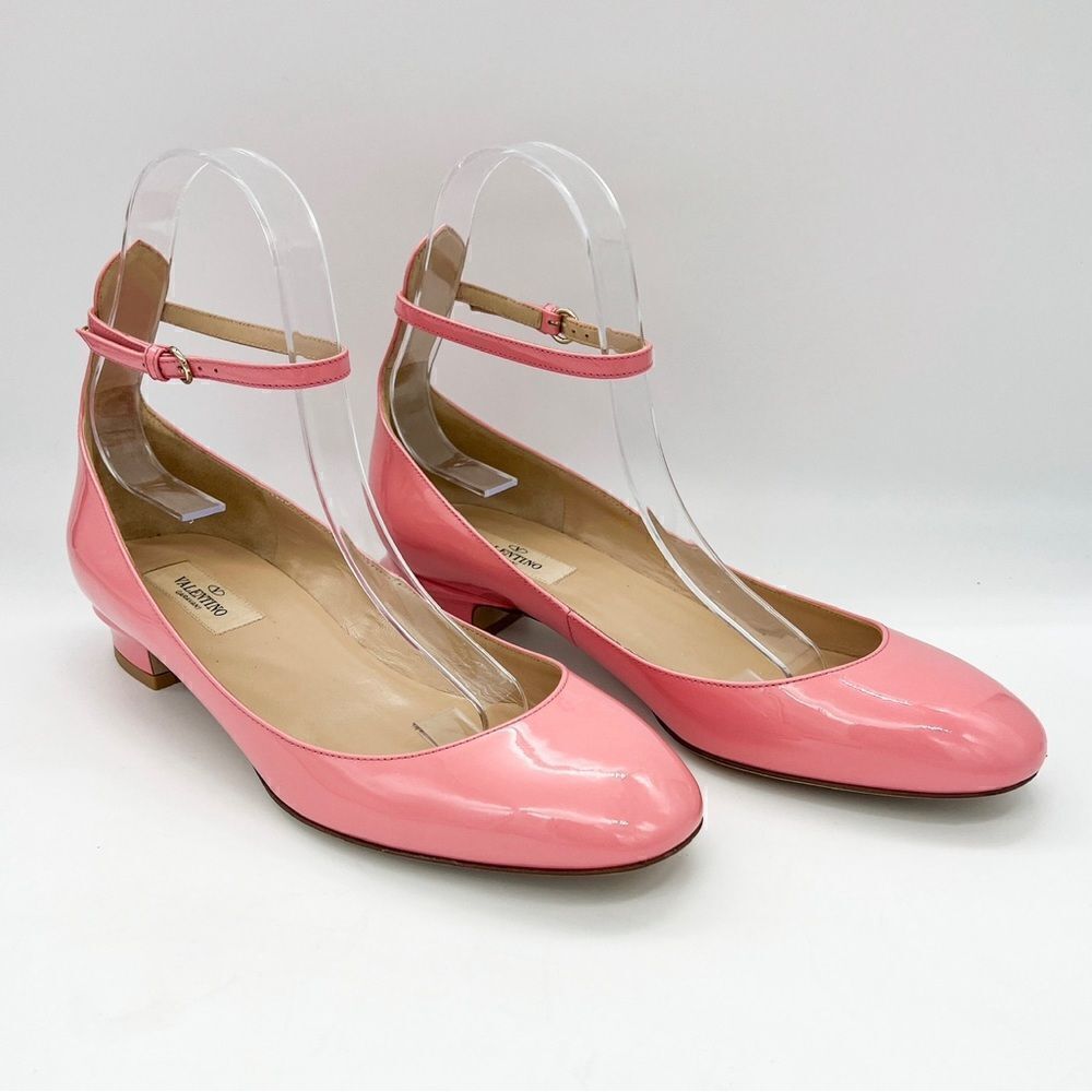Valentino Garavani Pink Patent Leather Ankle Strap Round Toe Mary Janes Size 8.5